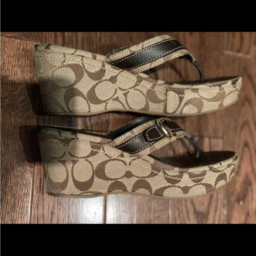 Iconic COACH Evelina Signature Monogram C Wedge Sandals